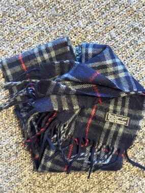 Vintage Burberry Blue Plaid Wool Scarf